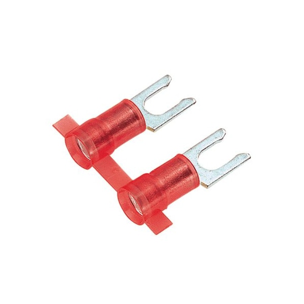 Fork Terminal, #6 Stud Size, 18 AWG, 600 V, Nylon Insulated, Red, Crimp Termination Only, 3000 PK